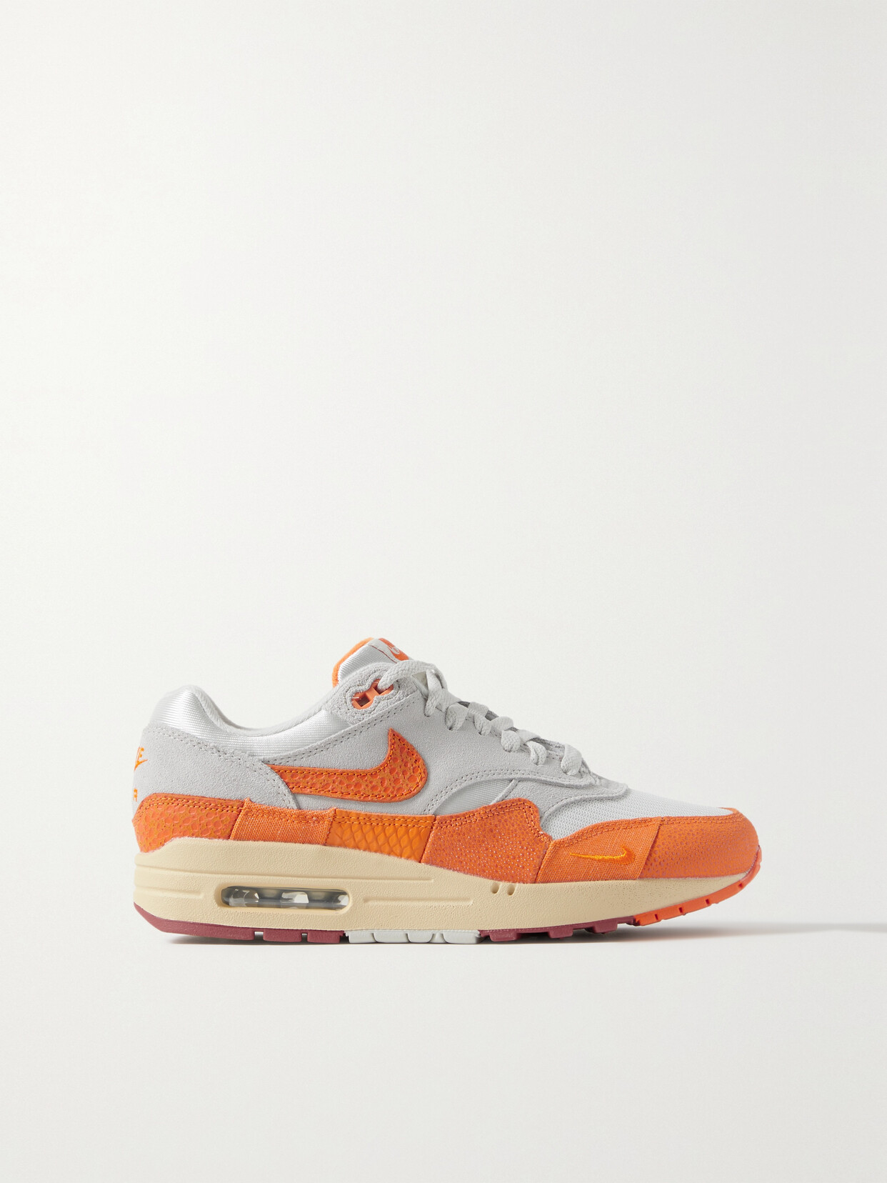 Nike - Air Max 1 Suede, Mesh And Croc Effect-trimmed Leather Sneakers - Orange