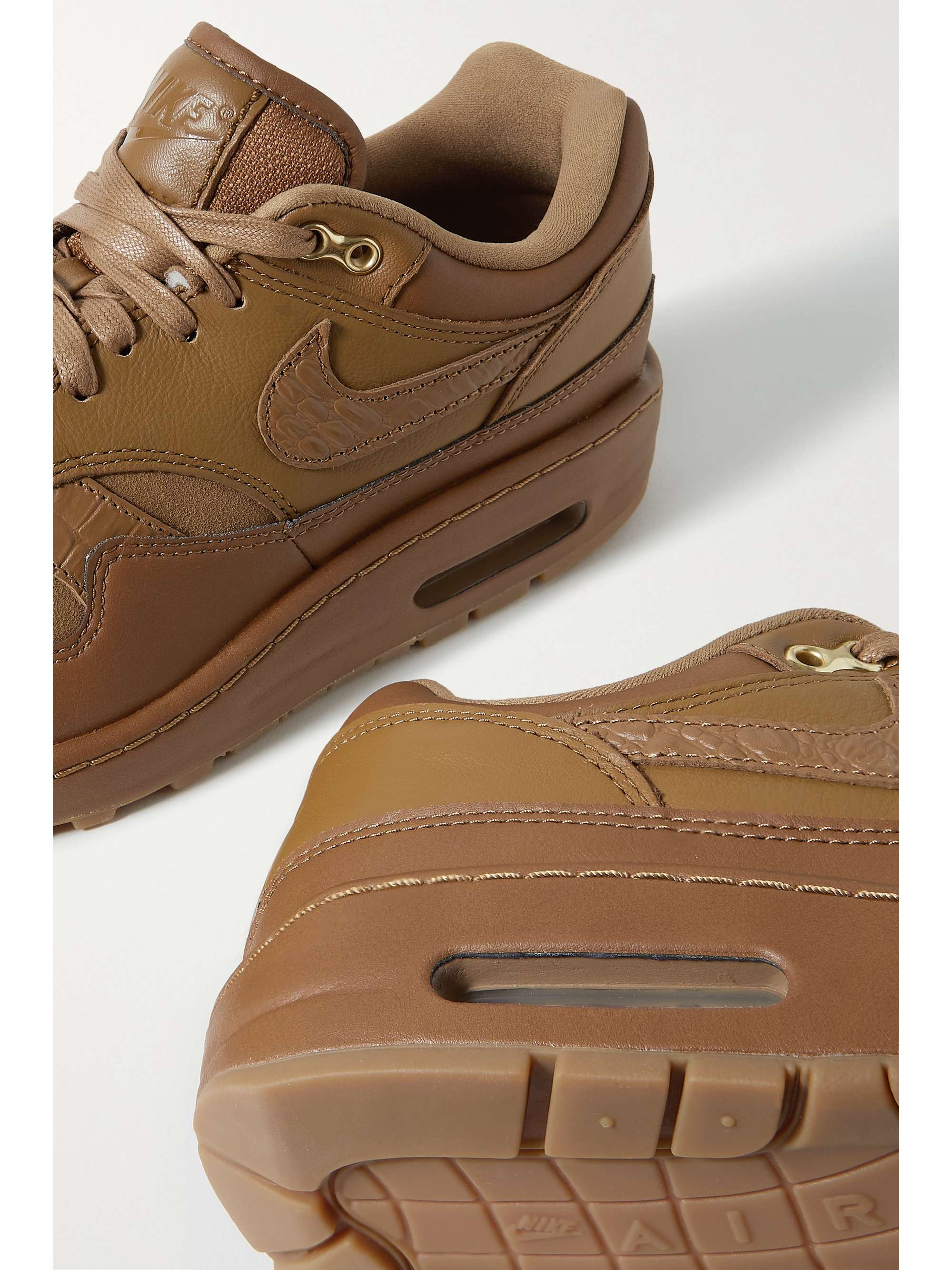 Air Max 1 suede and croc effect-trimmed leather sneakers | NET-A-PORTER