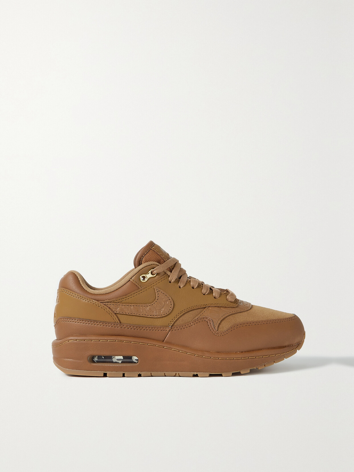 NIKE AIR MAX 1 SUEDE AND CROC EFFECT-TRIMMED LEATHER SNEAKERS