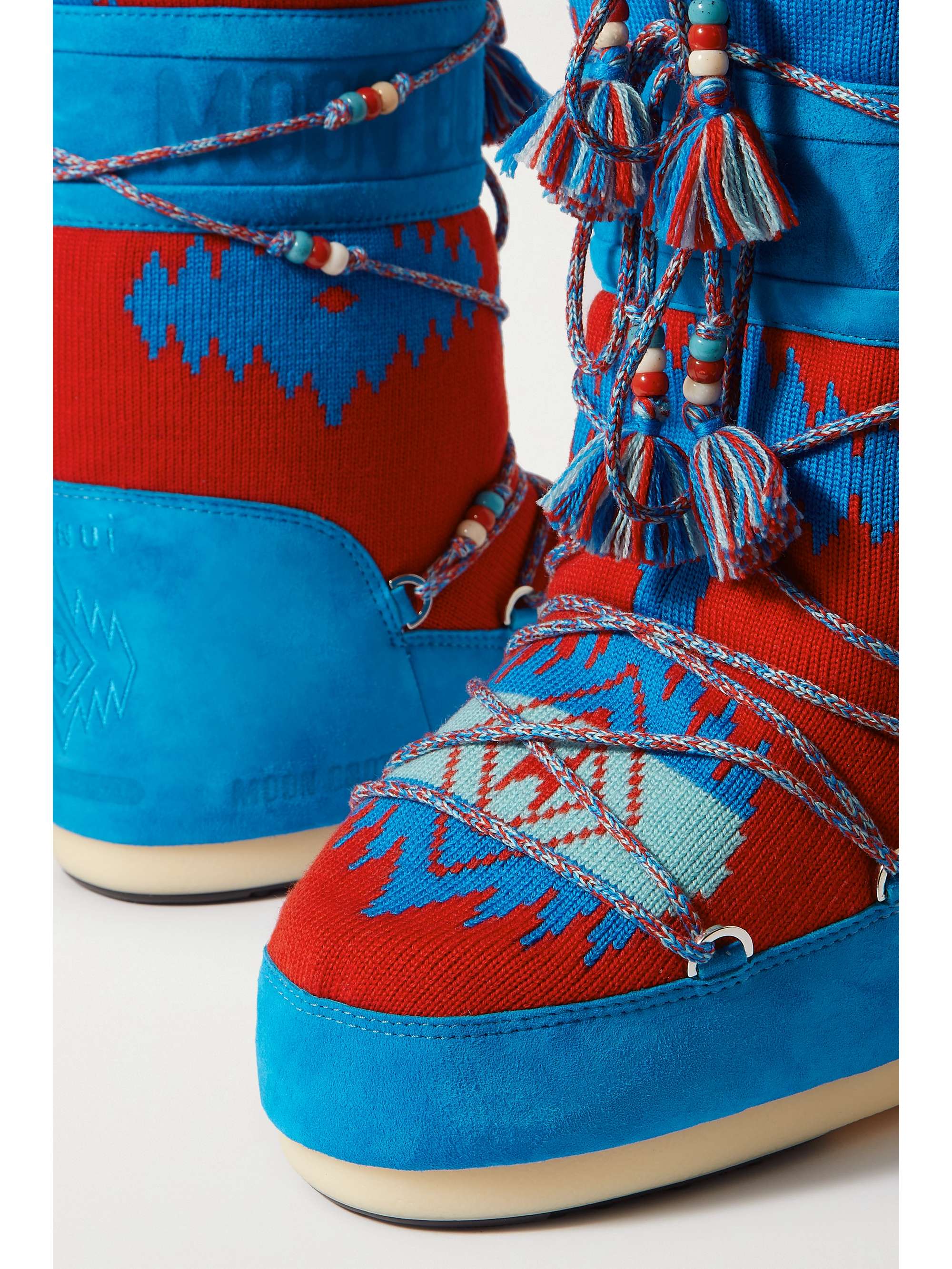 ALANUI Après-skis en laine jacquard et en daim à ornements x Moon Boot