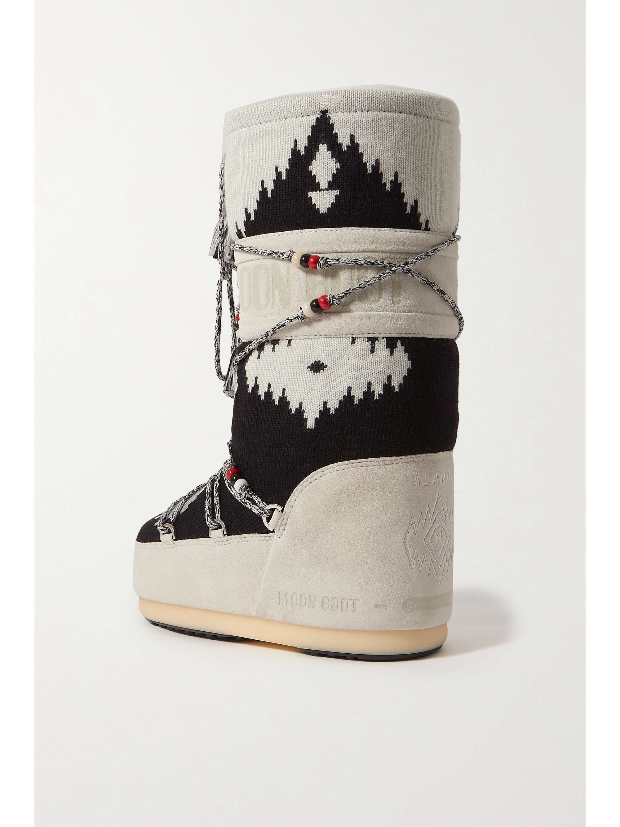 ALANUI Après-skis en laine jacquard et en daim à ornements x Moon Boot