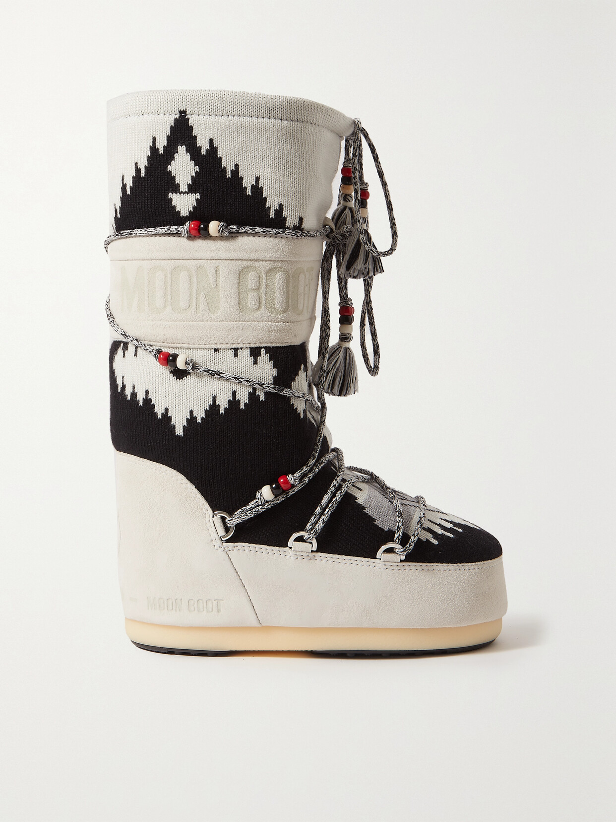 ALANUI + MOON BOOT EMBELLISHED WOOL-JACQUARD AND SUEDE SNOW BOOTS