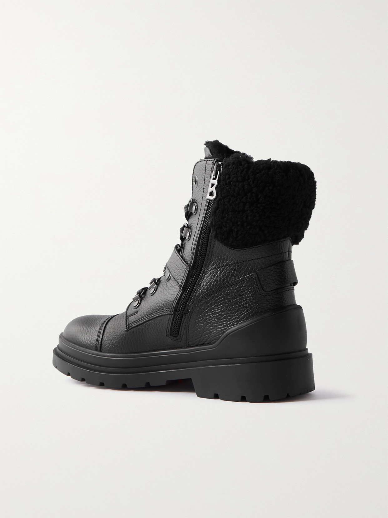 Bogner St. Moritz Buckled Shearling-lined Textured-leather Ankle Boots In Black