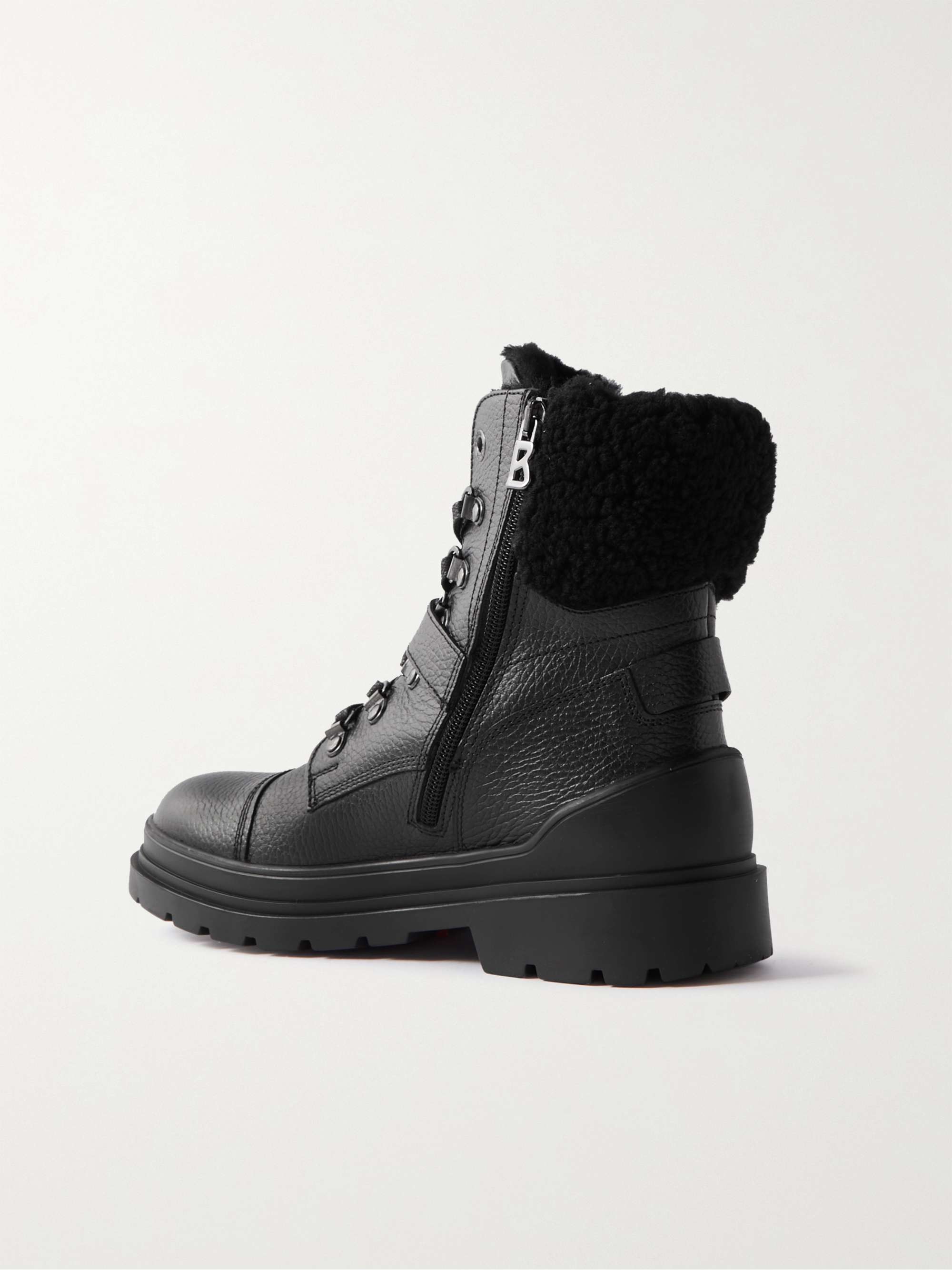 BOGNER St. Moritz buckled shearling-lined textured-leather ankle boots