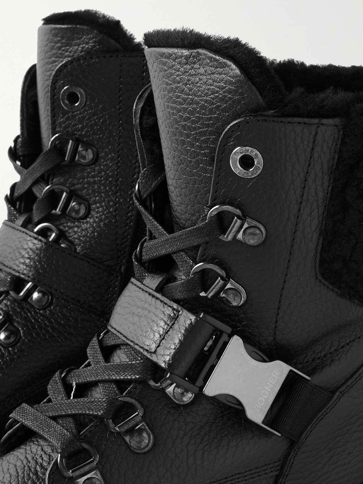 Bogner St. Moritz Buckled Shearling-lined Textured-leather Ankle Boots In Black