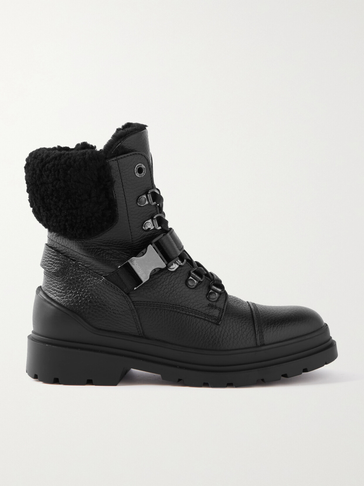 Bogner St. Moritz Buckled Shearling-lined Textured-leather Ankle Boots In Black