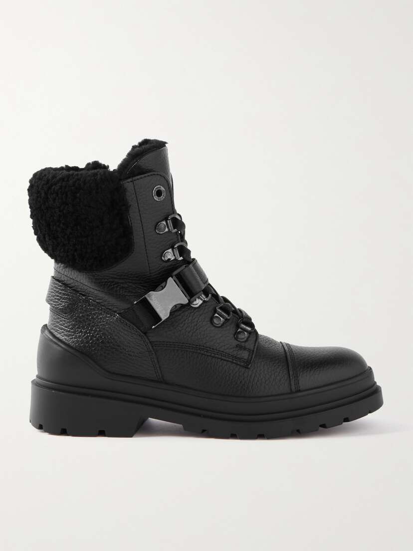 Bogner St. Moritz Buckled Shearling-lined Textured-leather Ankle Boots