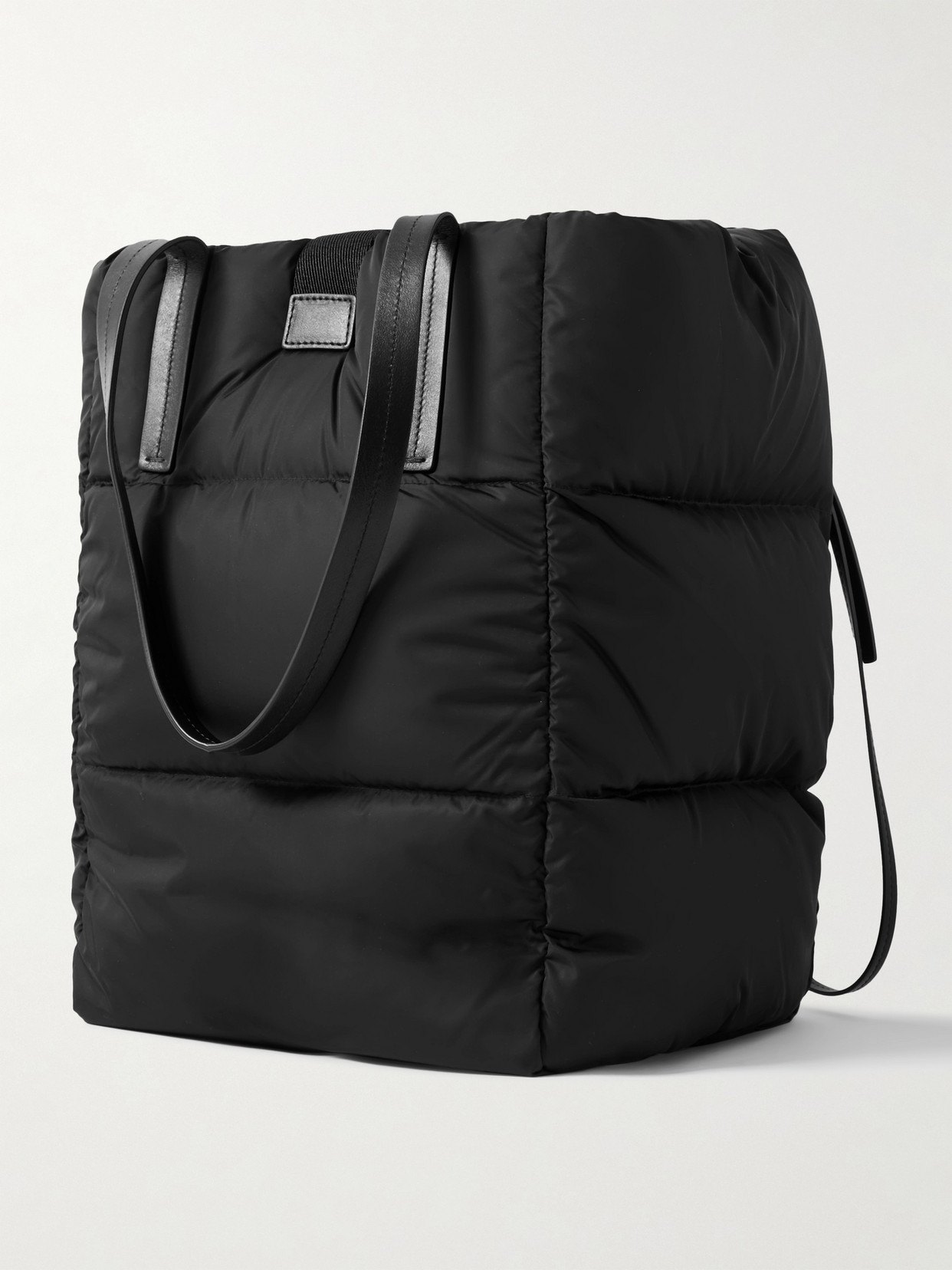 Shop Moncler Xander Large Leather-trimmed Quilted Shell Down Tote In Black