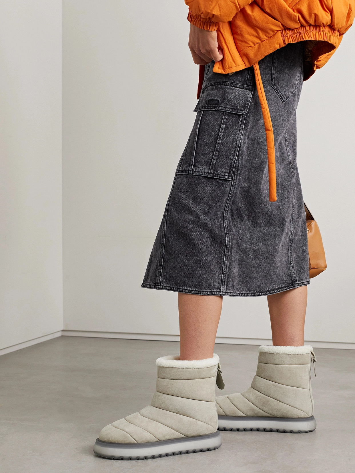 Shop Moncler Hermosa Shearling-lined Suede Ankle Boots In Neutrals