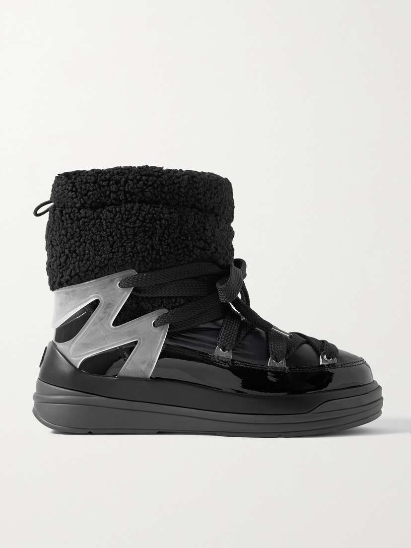Moncler Insolux M Rubber-trimmed Fleece, Shell And Patent-leather Snow Boots