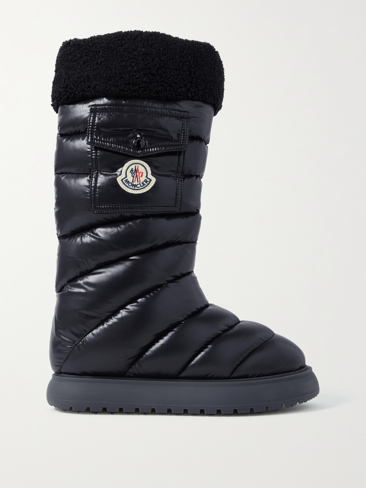 Shop Moncler Gaia Fleece-trimmed Quilted Shell Boots In Black