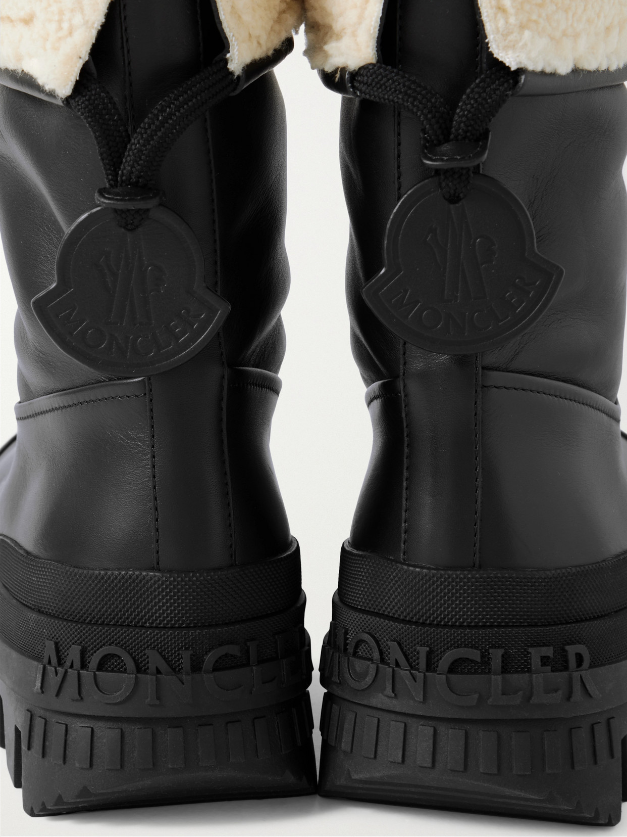 Shop Moncler Moscova Faux Fur-trimmed Leather Ankle Boots In Black