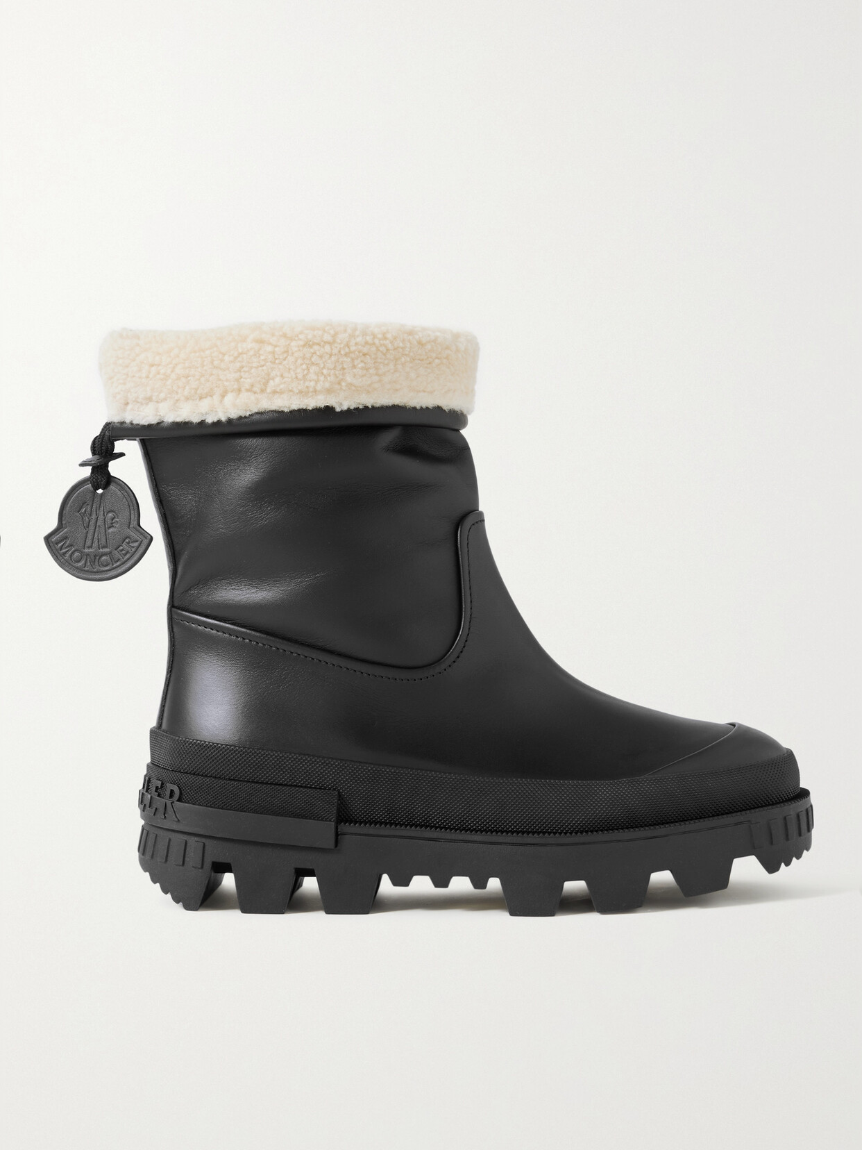 Moncler Moscova Faux Fur-trimmed Leather Ankle Boots In Black