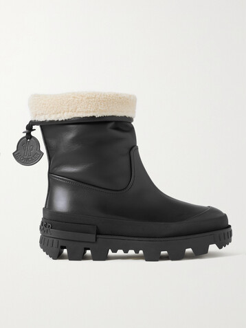 Moncler Moscova faux fur-trimmed leather ankle boots