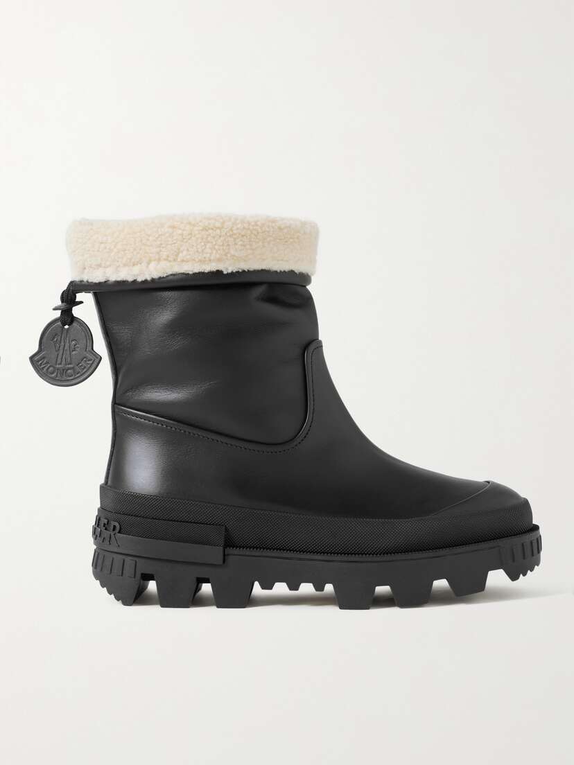 Moncler Moscova Faux Fur-trimmed Leather Ankle Boots