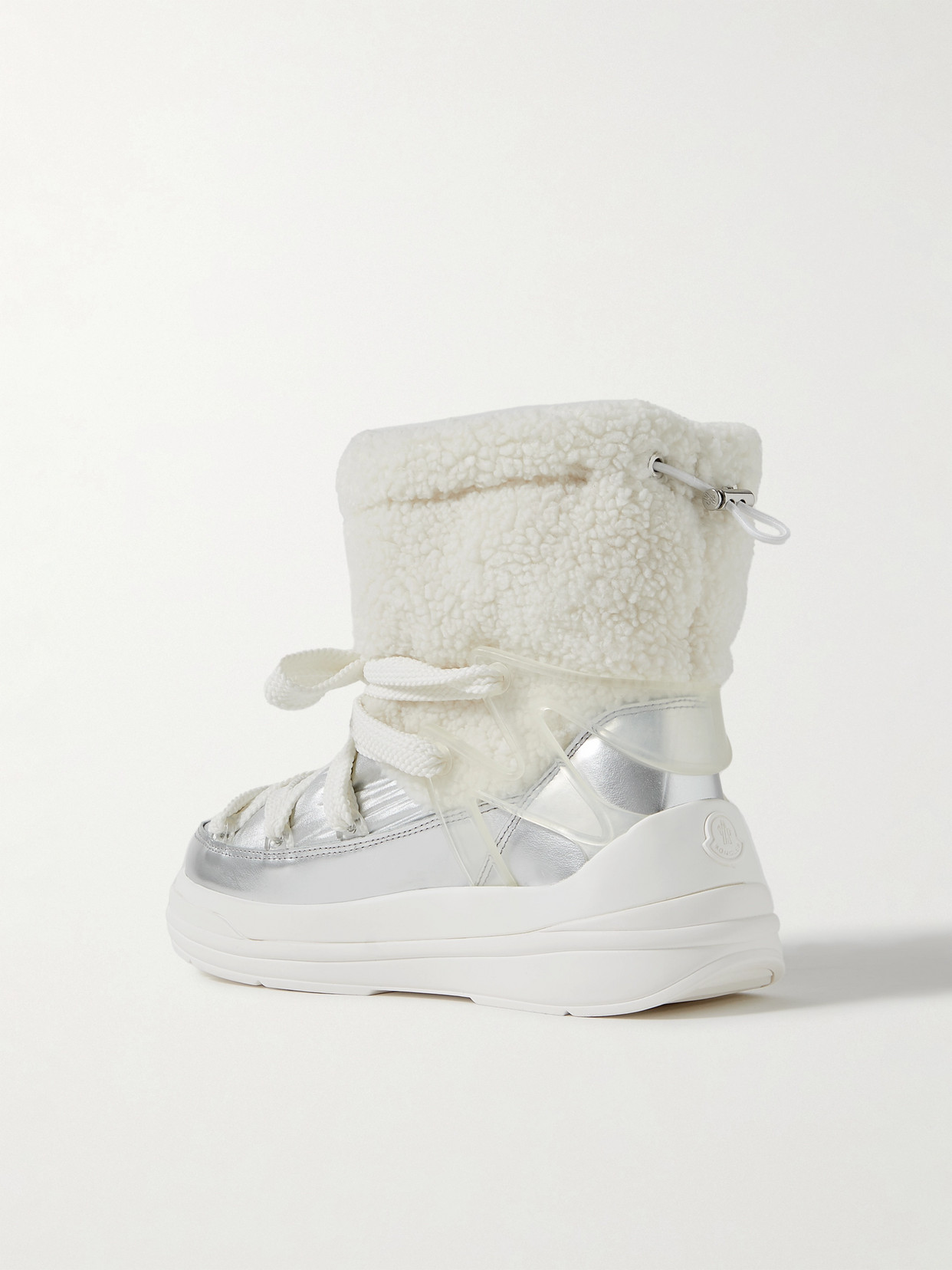 Moncler Insolux Metallic Faux Fur Snow Boots In White