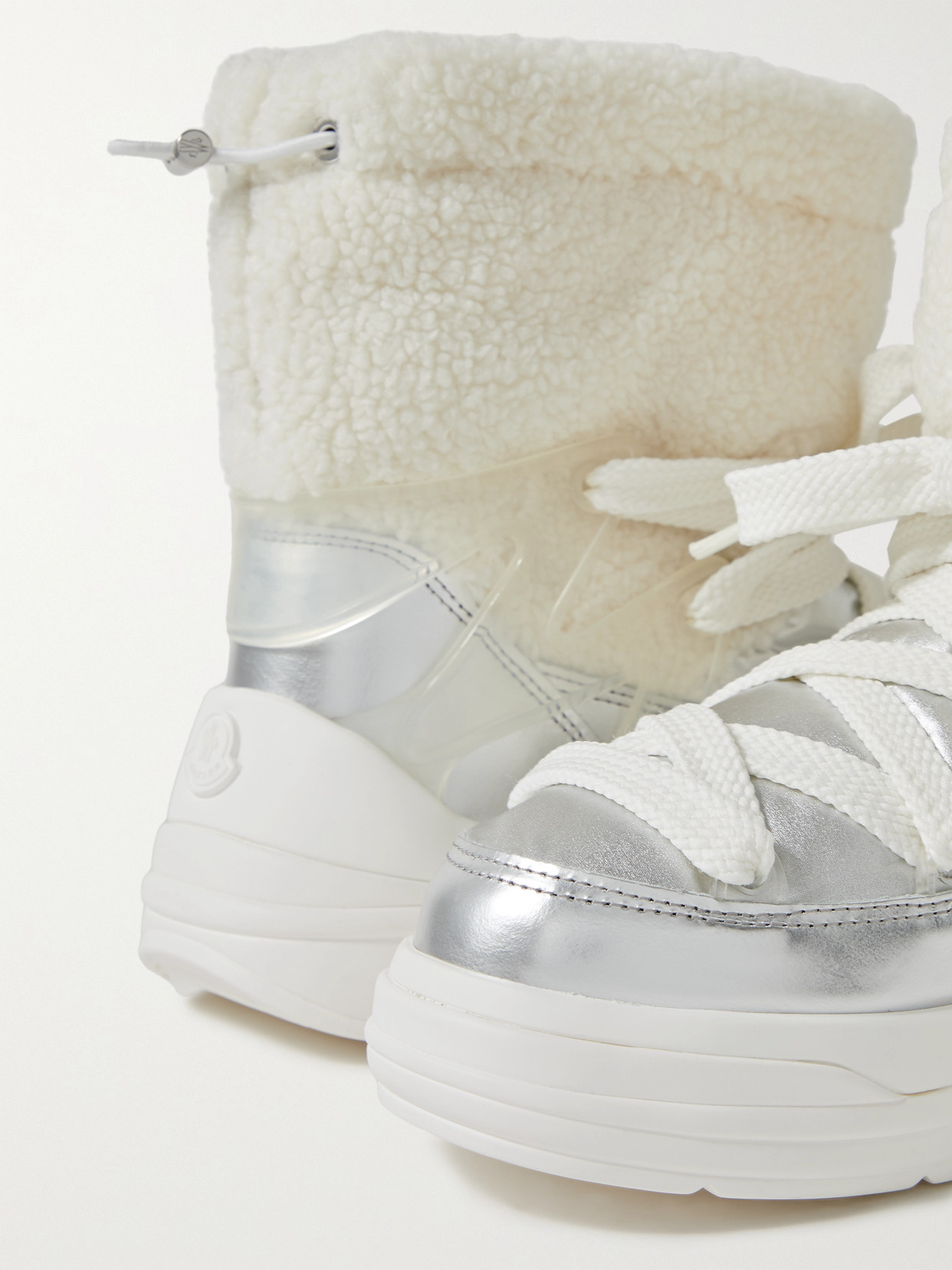 Shop Moncler Insolux M Rubber-trimmed Fleece, Metallic Shell And Leather Snow Boots In White