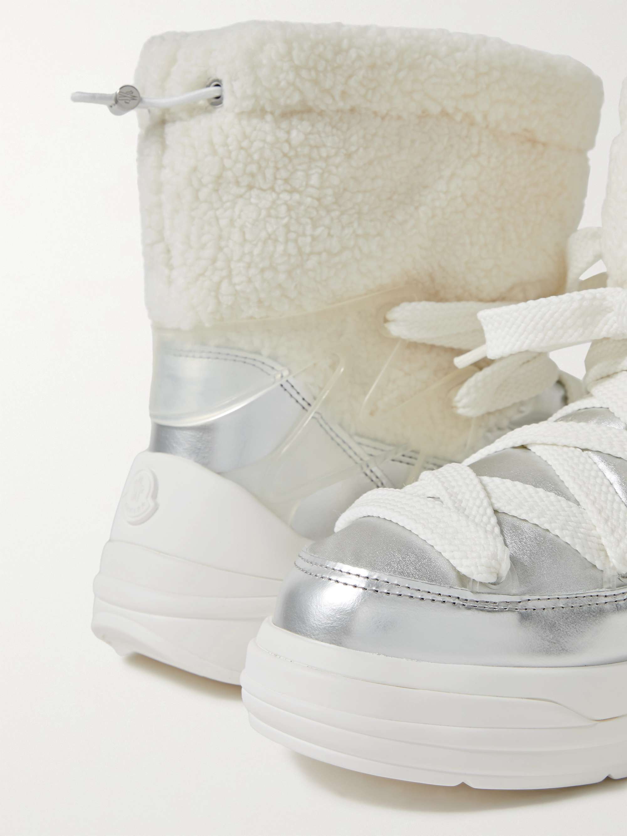MONCLER Insolux M rubber-trimmed fleece, metallic shell and leather snow boots