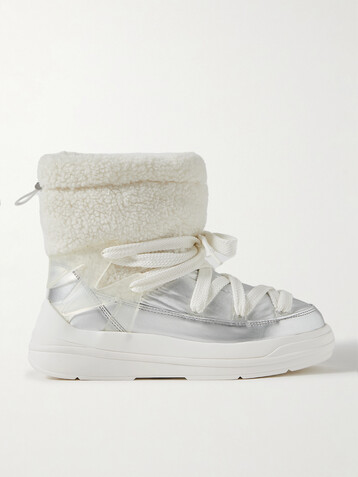 Moncler Insolux M rubber-trimmed fleece, metallic shell and leather snow boots