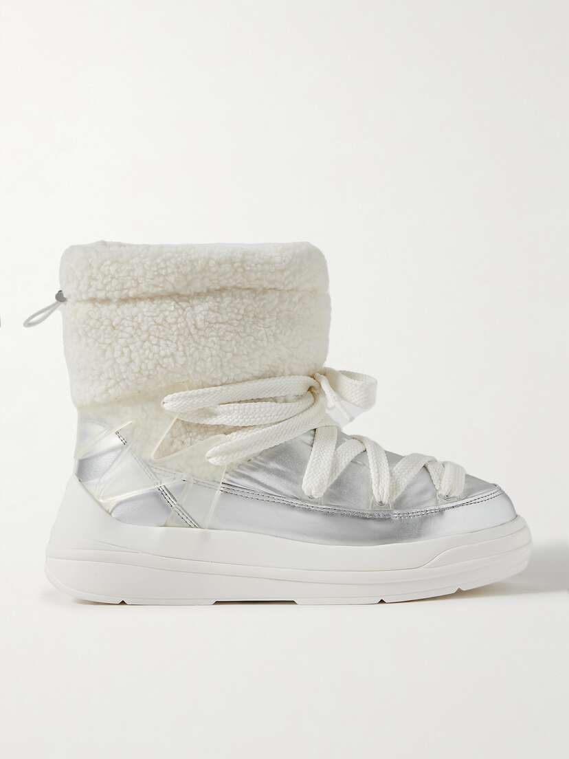Moncler Insolux M Rubber-trimmed Fleece, Metallic Shell And Leather Snow Boots
