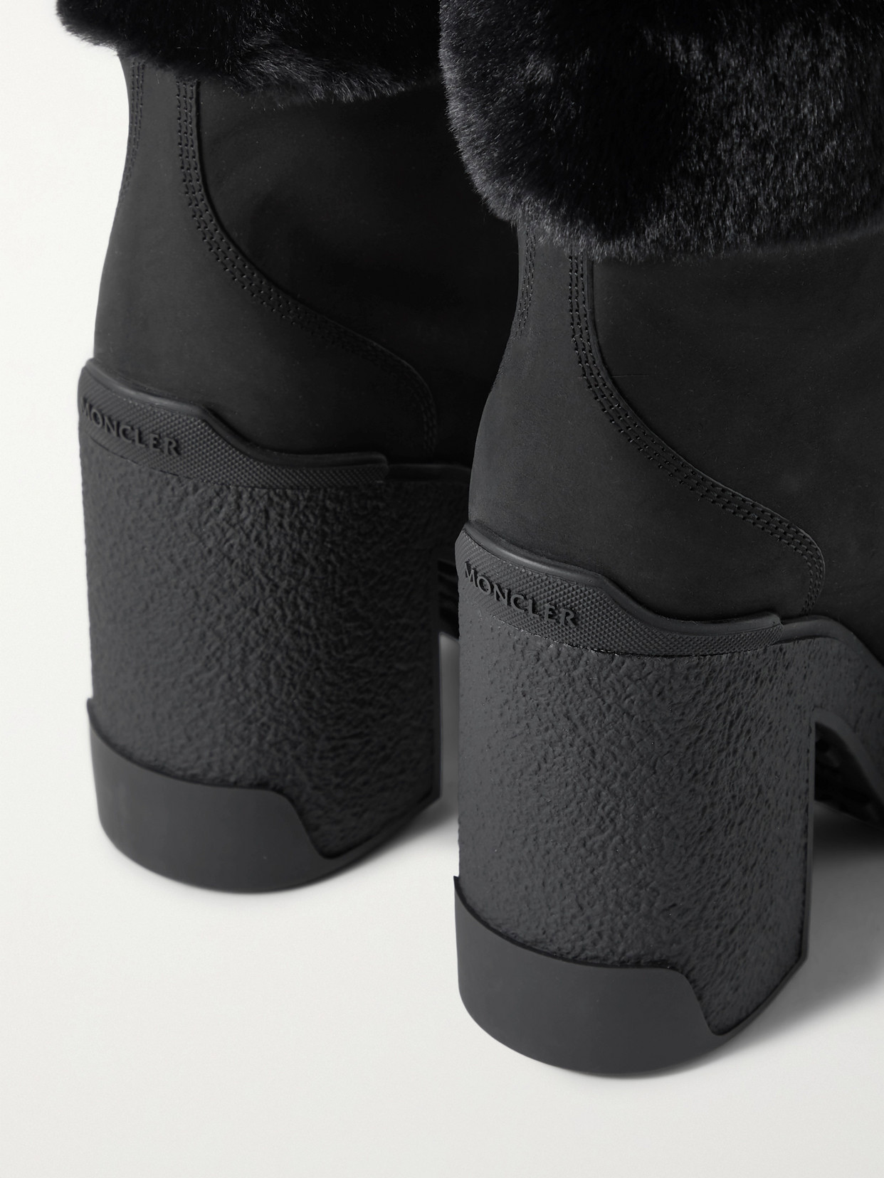MONCLER CLAUDIA FAUX FUR-TRIMMED NUBUCK ANKLE BOOT