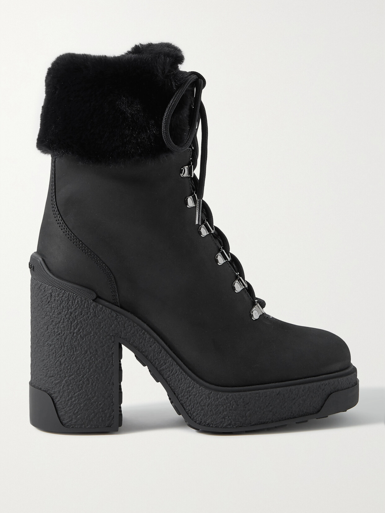 Moncler Claudia Faux Fur-trimmed Nubuck Ankle Boot In Black