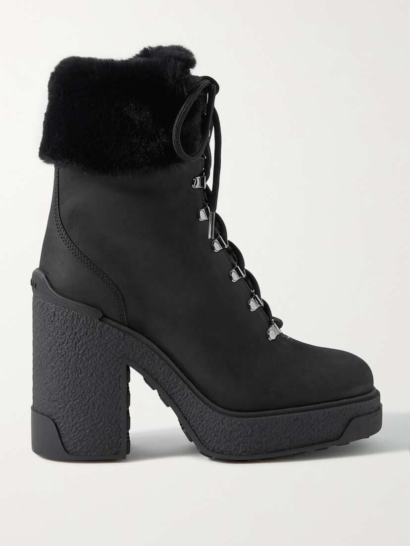 Moncler Claudia Faux Fur-trimmed Nubuck Ankle Boot