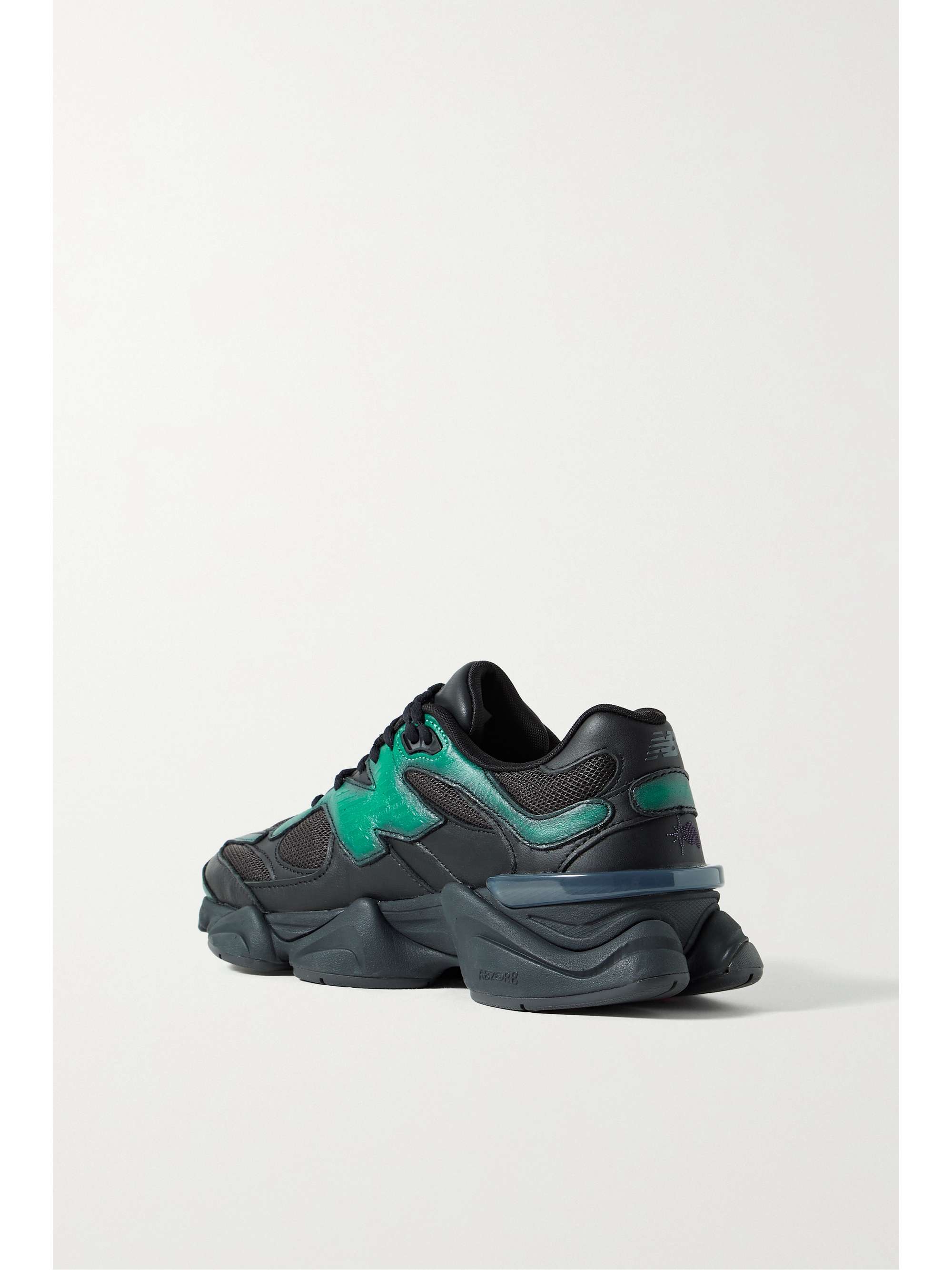 NEW BALANCE + Mowalola 9060 rubber-trimmed leather and mesh sneakers