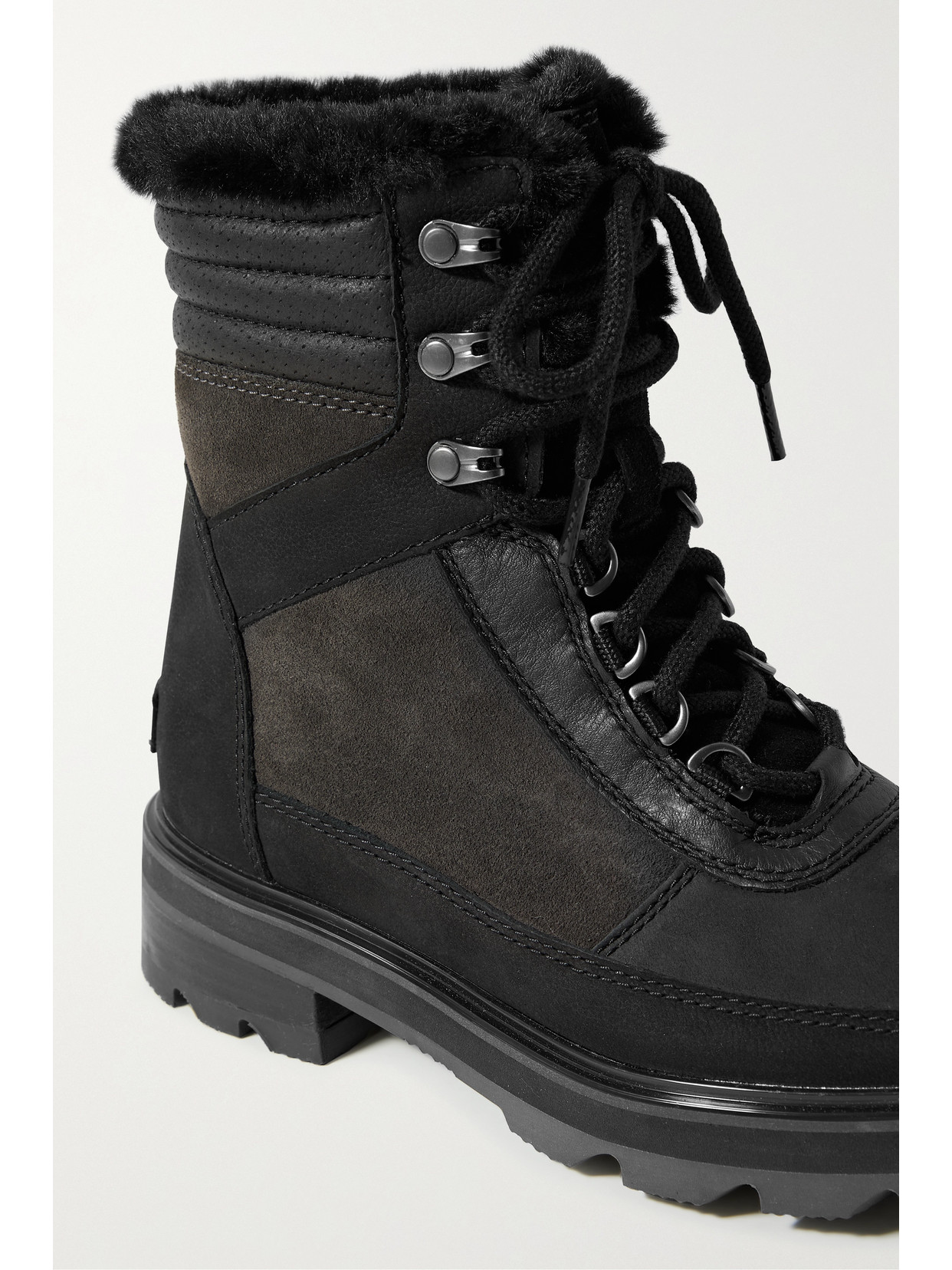 Sorel Lennox Lace Cozy Faux Furlined Leather And Suede Ankle Boots In
