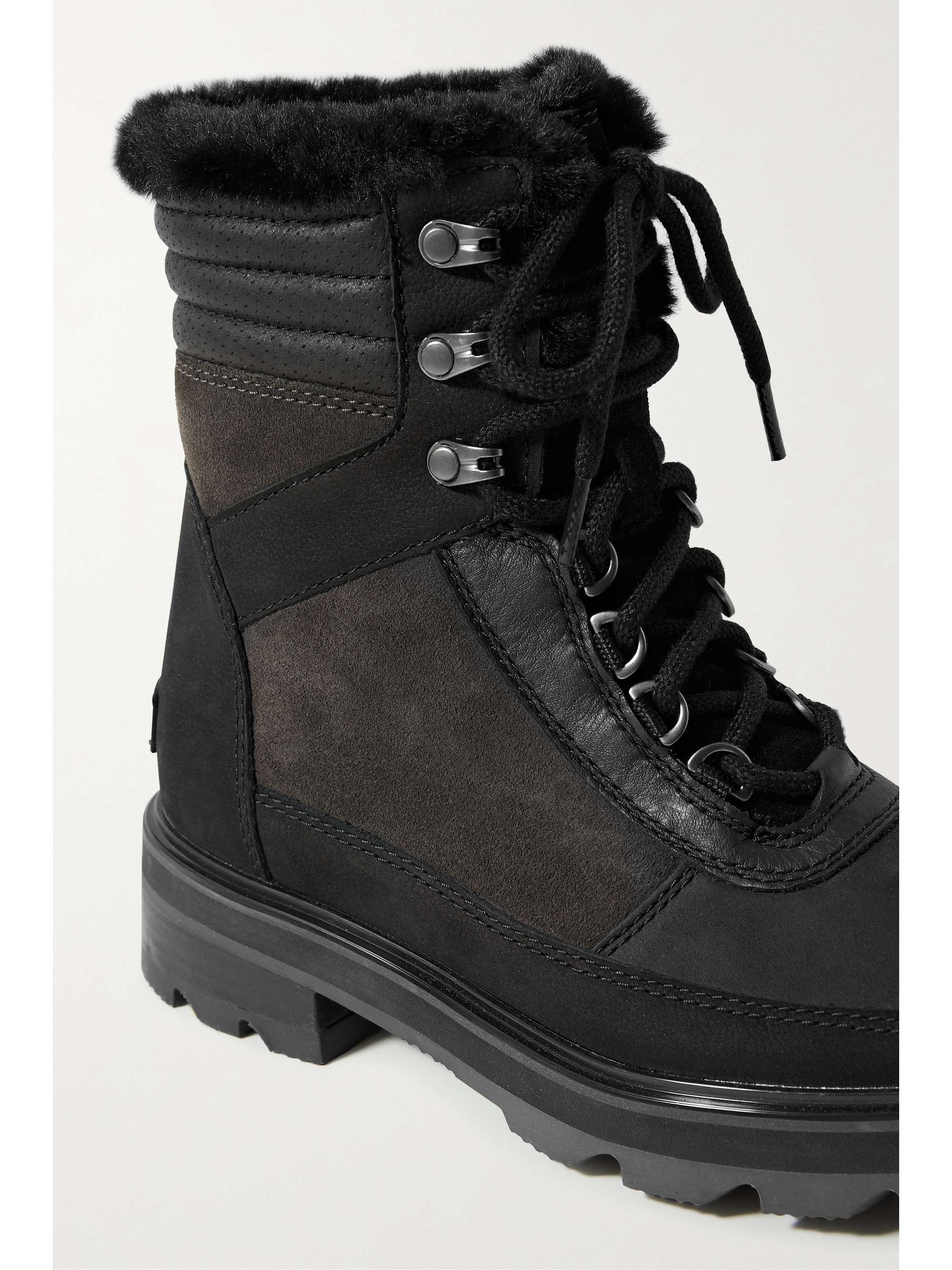 SOREL Lennox Lace Cozy faux fur-lined leather and suede ankle boots ...