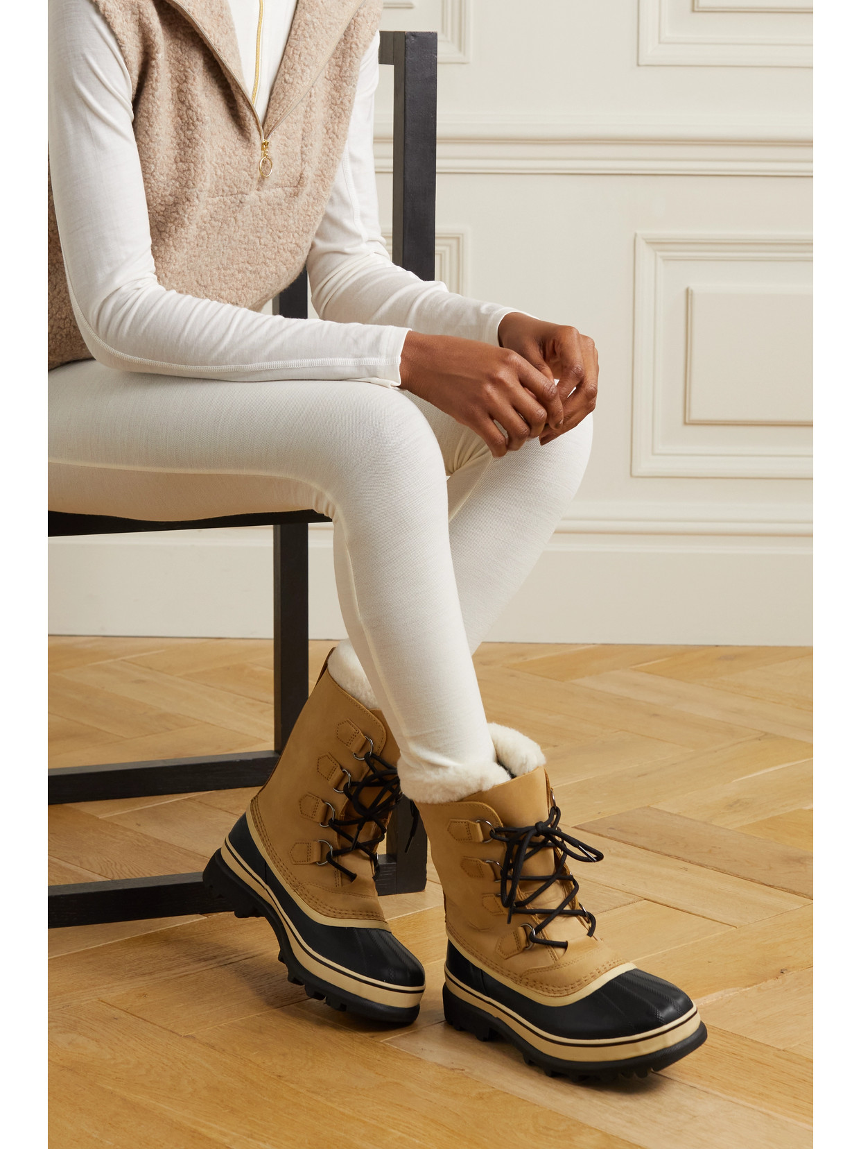 SOREL CARIBOU FLEECE-TRIMMED NUBUCK AND RUBBER SNOW BOOTS