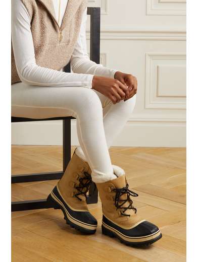 sorel caribou fleece trimmed nubuck and rubber snow boots