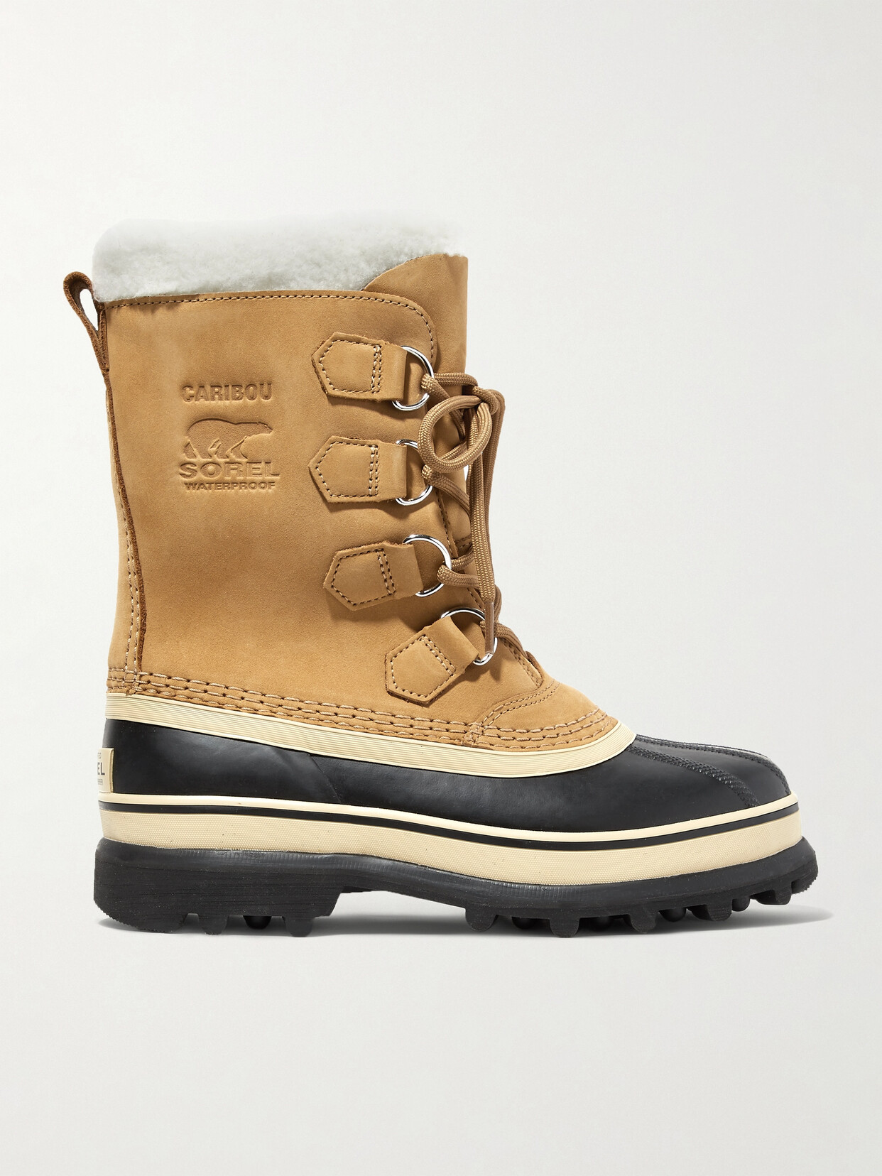 Shop Sorel Caribou Fleece-trimmed Nubuck And Rubber Snow Boots In Brown