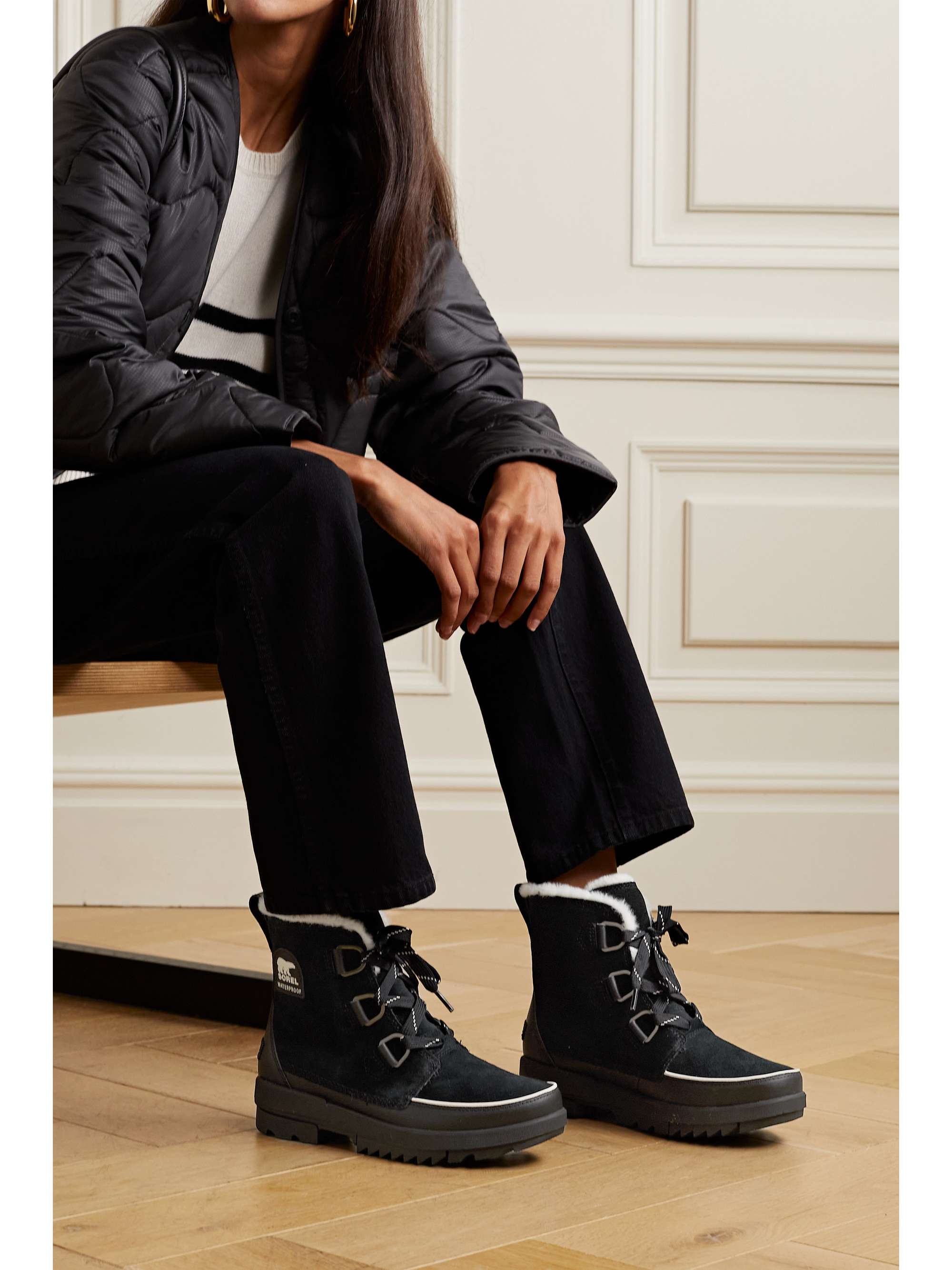 SOREL Torino II faux fur-trimmed suede, leather and rubber ankle boots