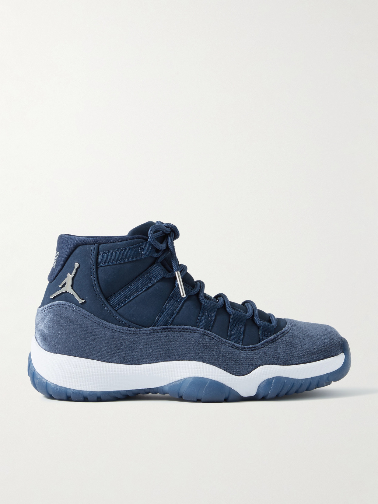 NIKE AIR JORDAN 11 RETRO FAUX SUEDE AND VELVET SNEAKERS