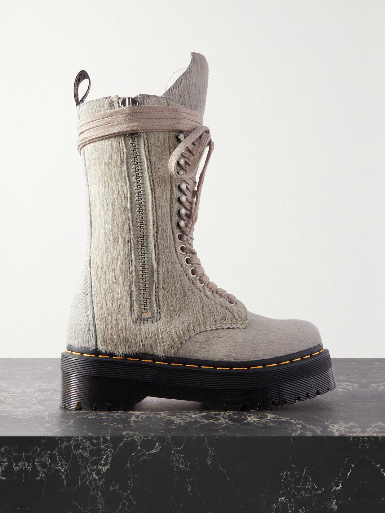 Rick Owens + Dr. Martens Lace-up Calf Hair Boots In Gray