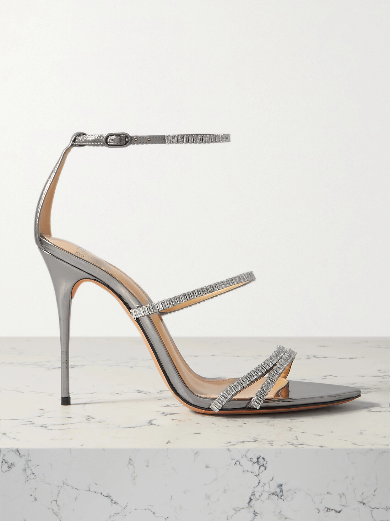 Alexandre Birman Lacy Zircone Crystal-embellished Metallic Leather Sandals - Silver