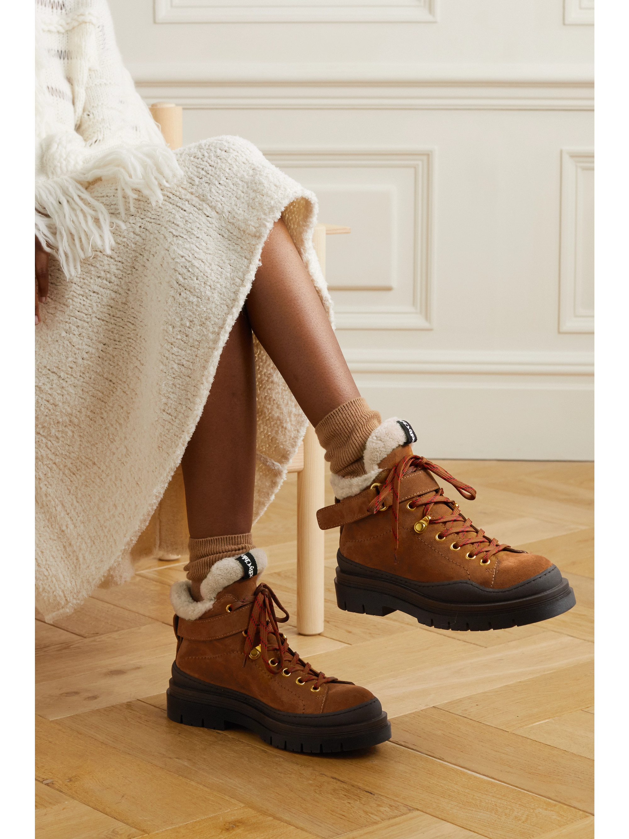 See By Chloé - Jolya shearling-lined suede hiking boots | Plush