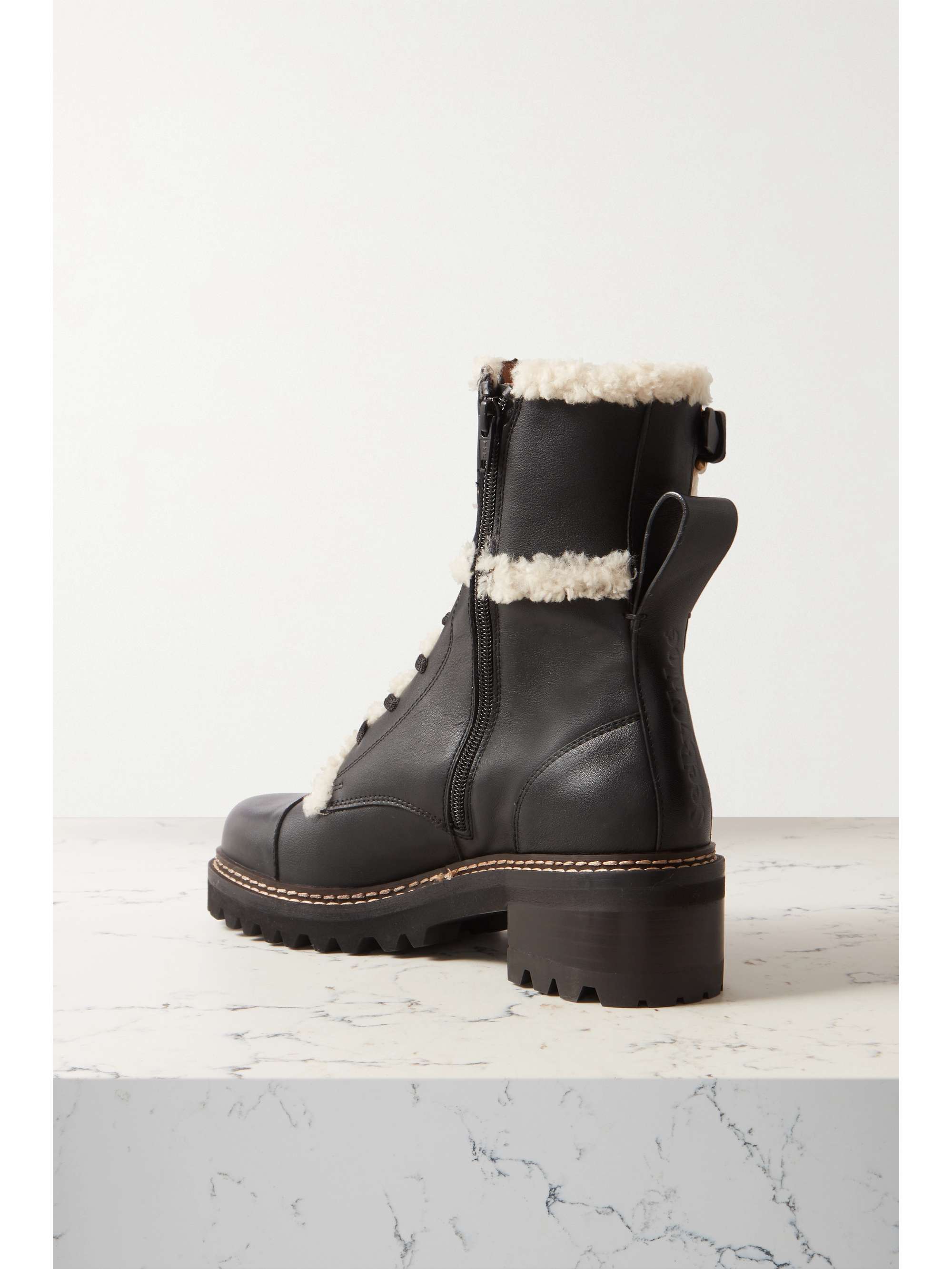 SEE BY CHLOÉ Mallory shearling-lined leather combat boots