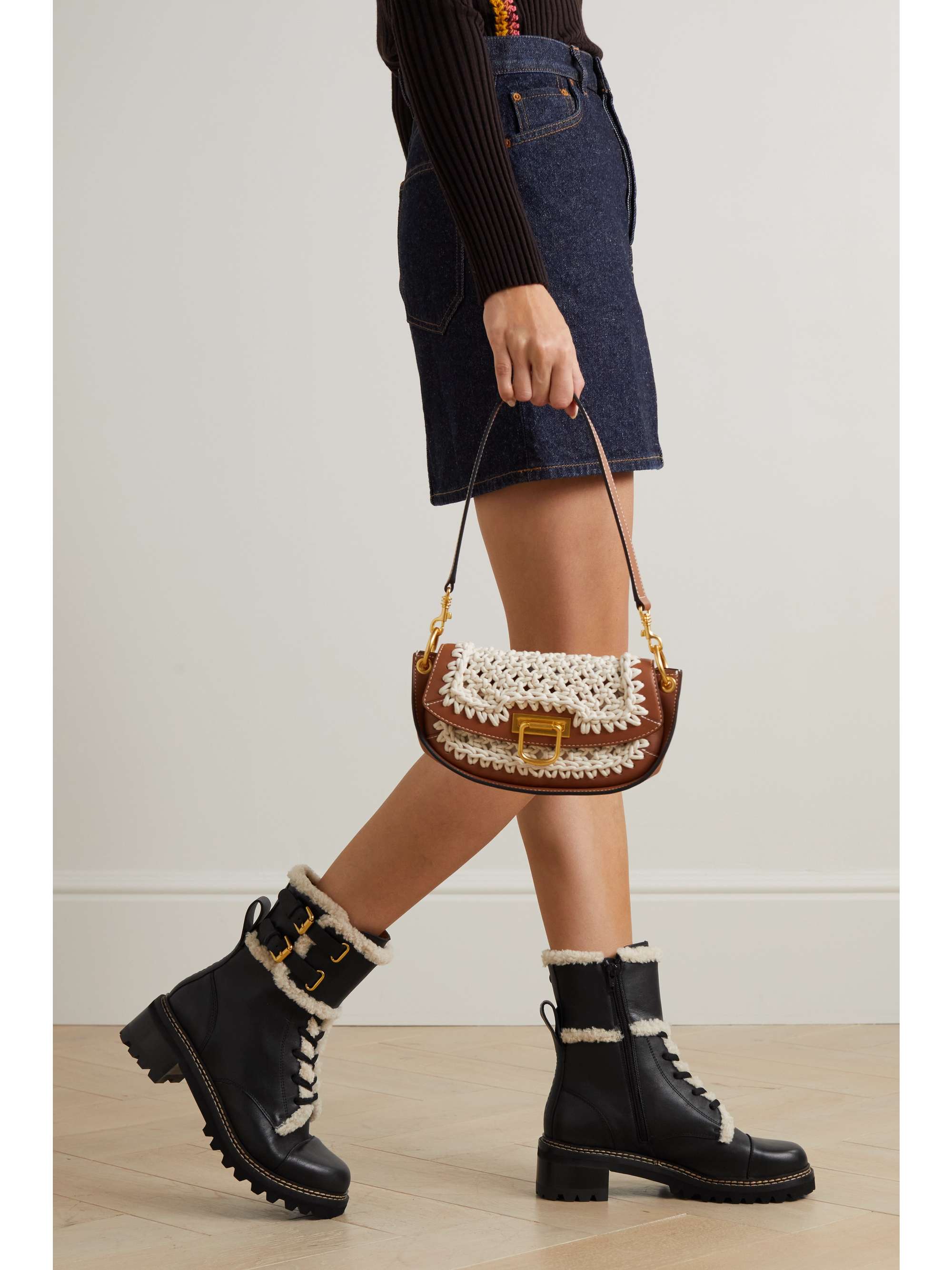 SEE BY CHLOÉ Mallory shearling-lined leather combat boots