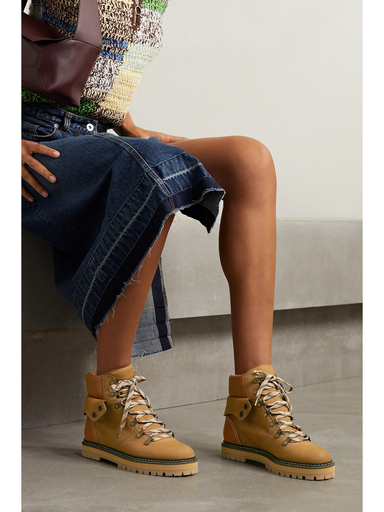See By Chloé Eileen Leather-trimmed Nubuck Ankle Boots In Neutrals