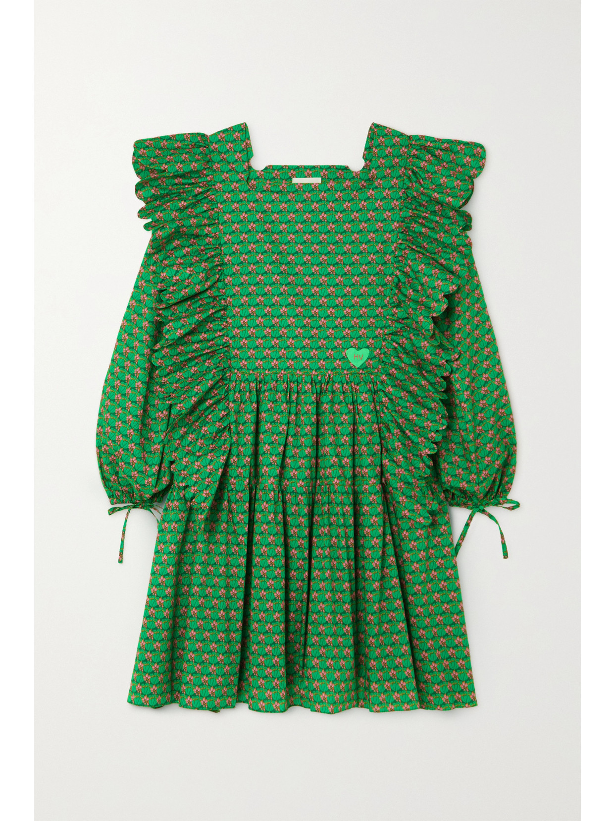 HORROR VACUI ワンピース　AMAL DRESS グリーン　緑　S Horror Vacui Amal Scalloped Floral-print Cotton-poplin Mini