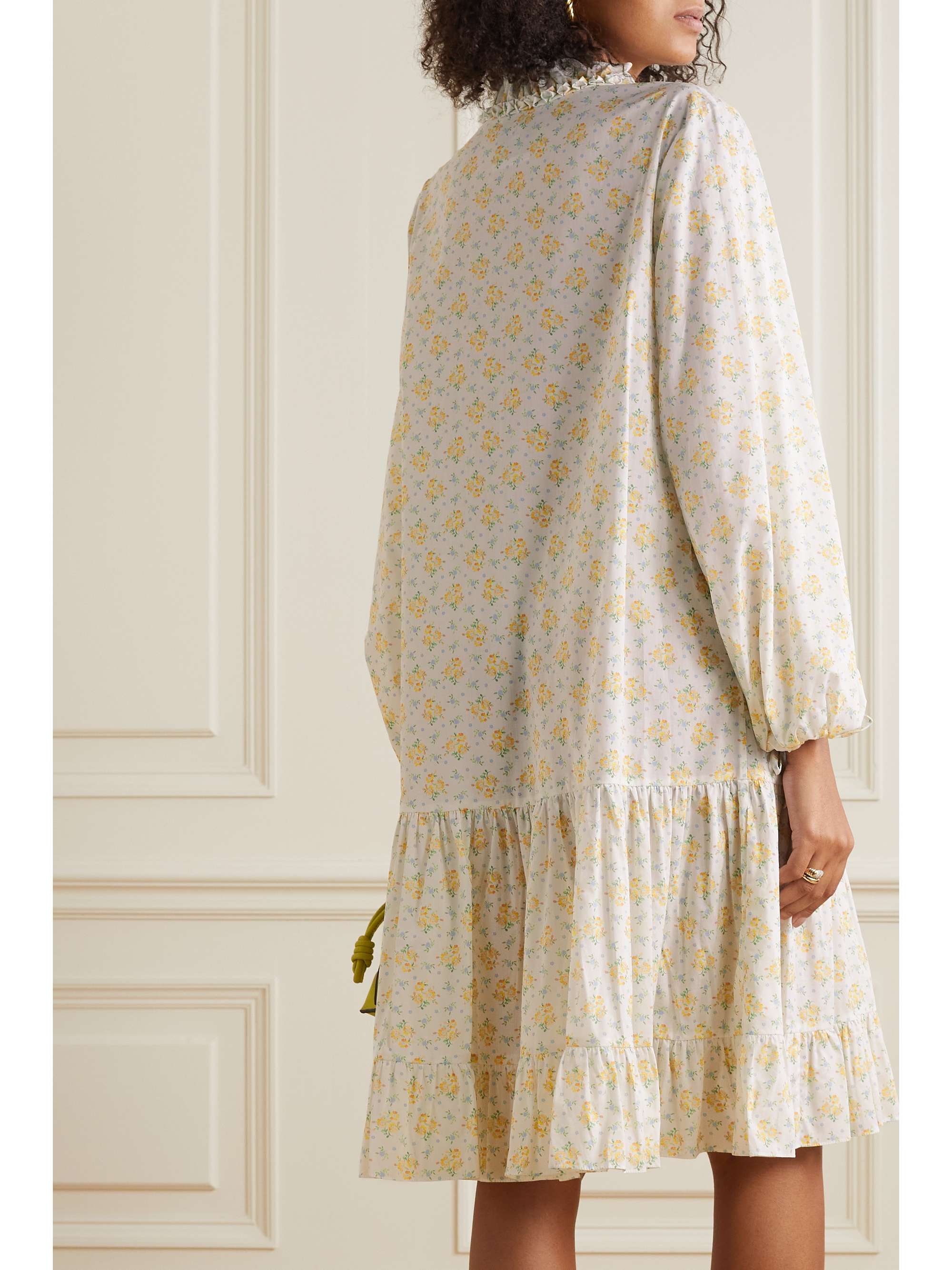 HORROR VACUI Robe midi en popeline de coton à imprimé fleuri et à fronces Shirin