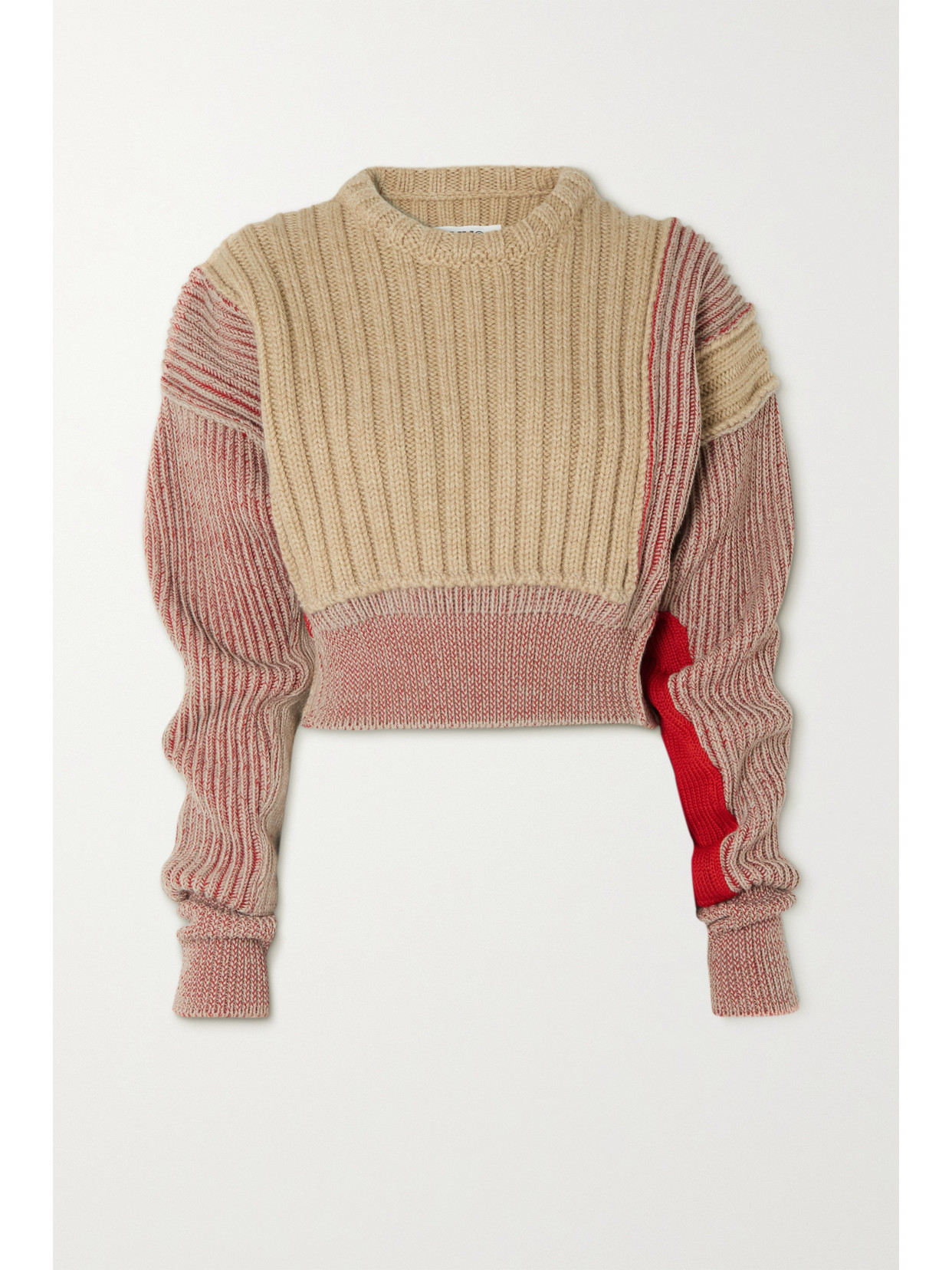 MM6 MAISON MARGIELA CROPPED PANELED RIBBED WOOL-BLEND SWEATER