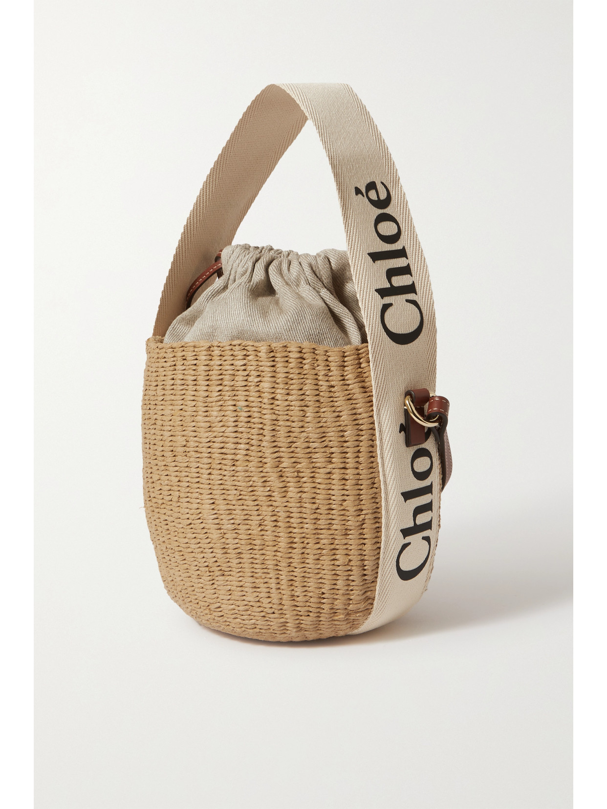 Shop Chloé Woody Small Leather-trimmed Raffia Basket Bag In White