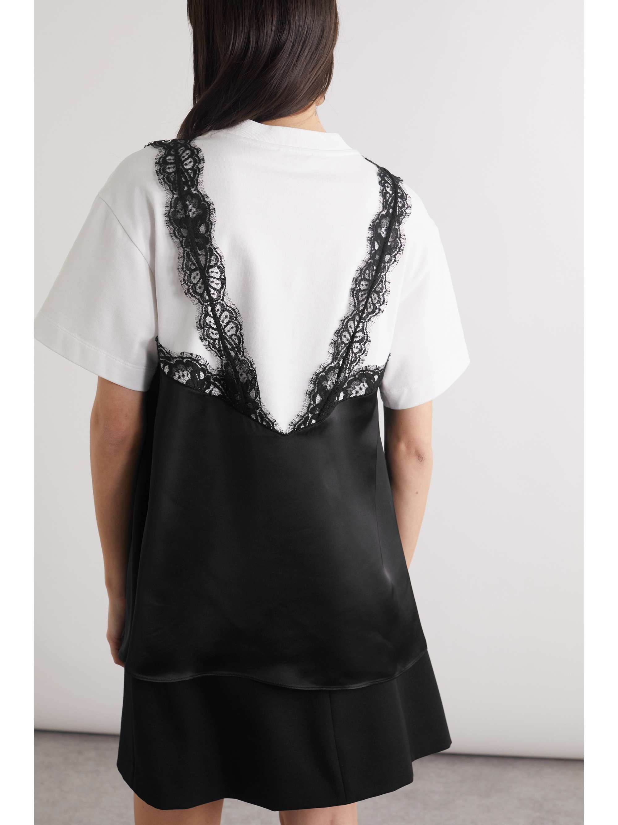 ALEXANDER MCQUEEN Layered lace-trimmed satin and cotton-jersey T-shirt