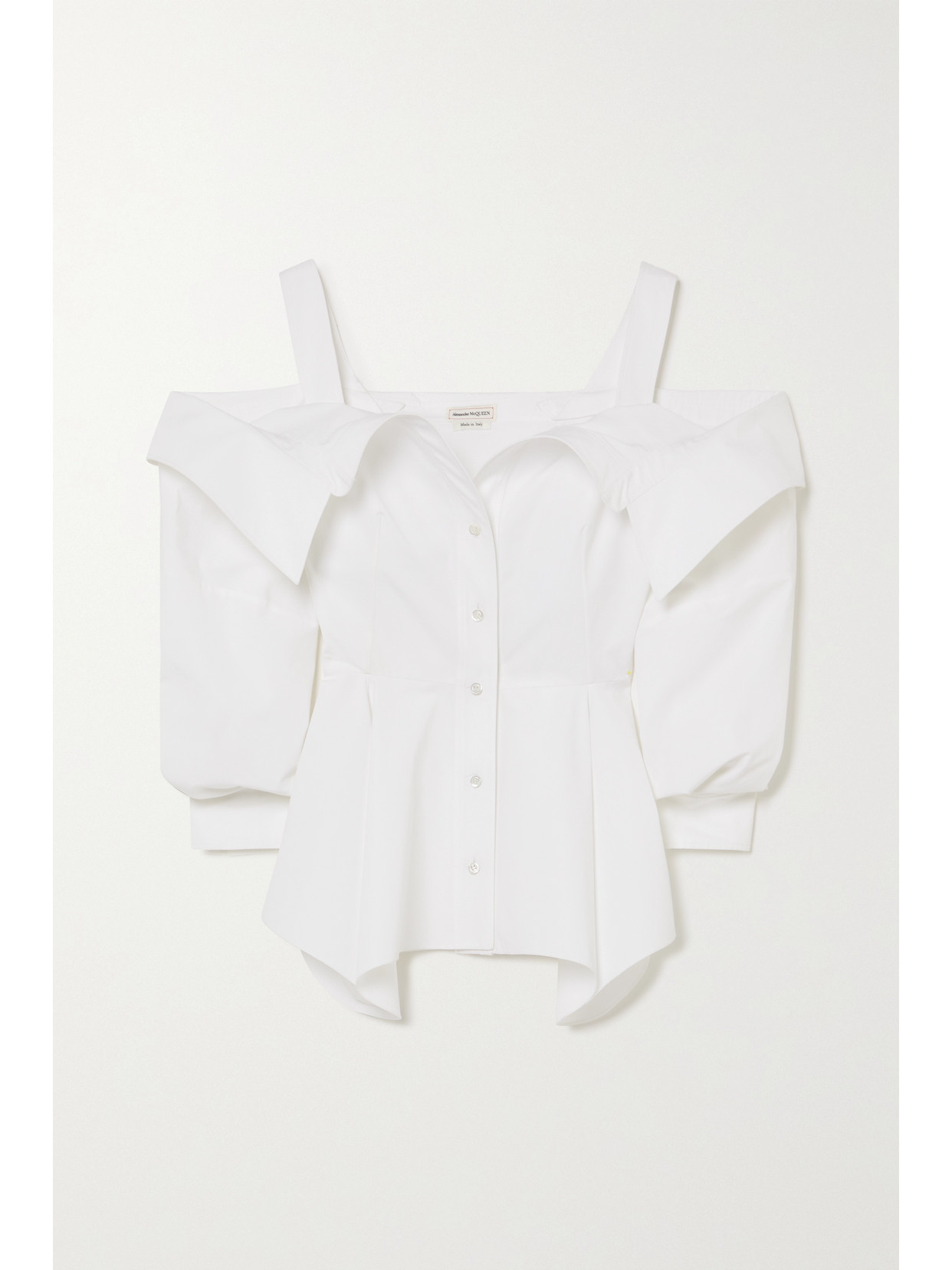 ALEXANDER MCQUEEN COLD-SHOULDER RUFFLED COTTON-POPLIN SHIRT