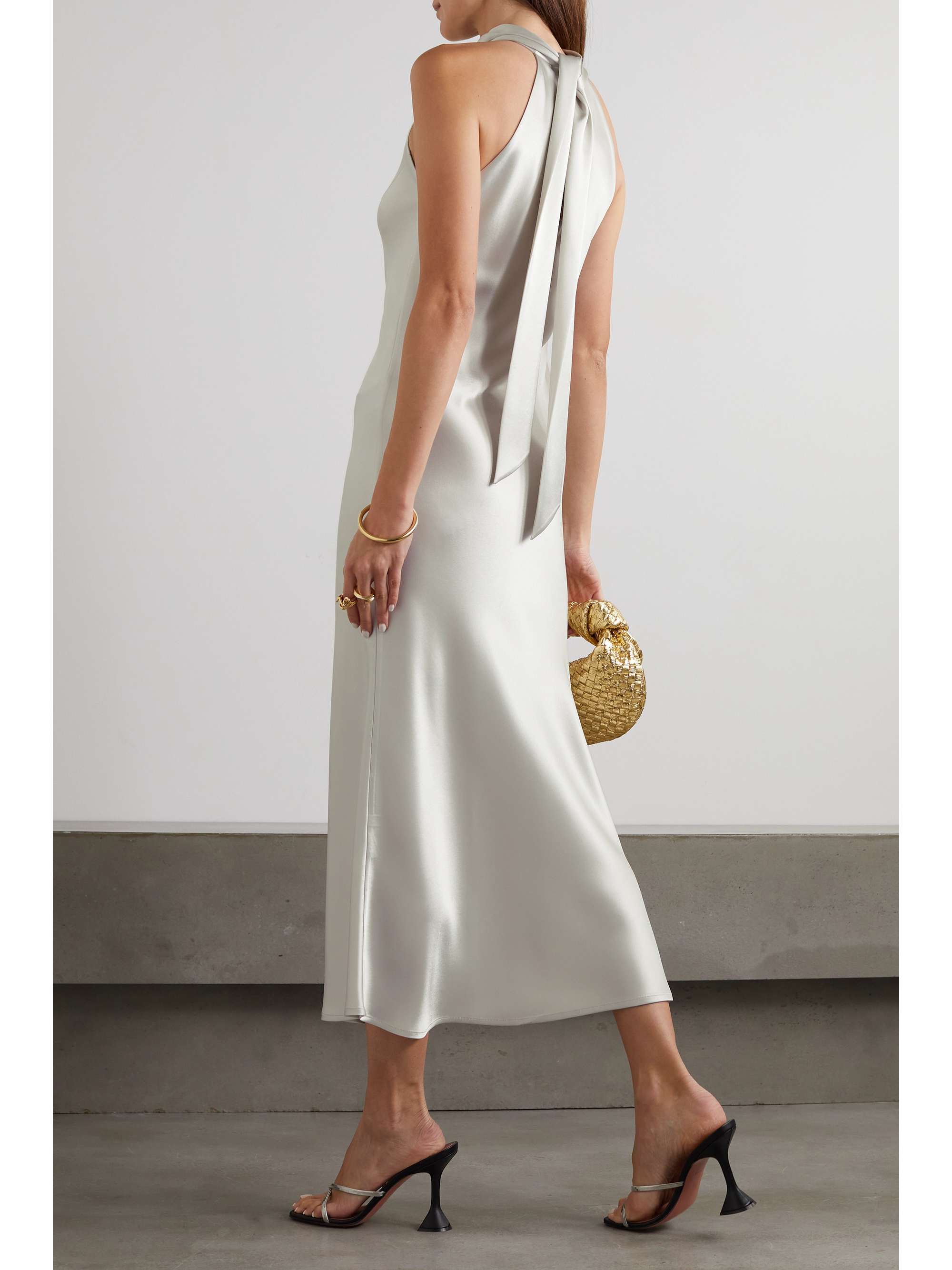 GALVAN Sienna satin halterneck midi dress