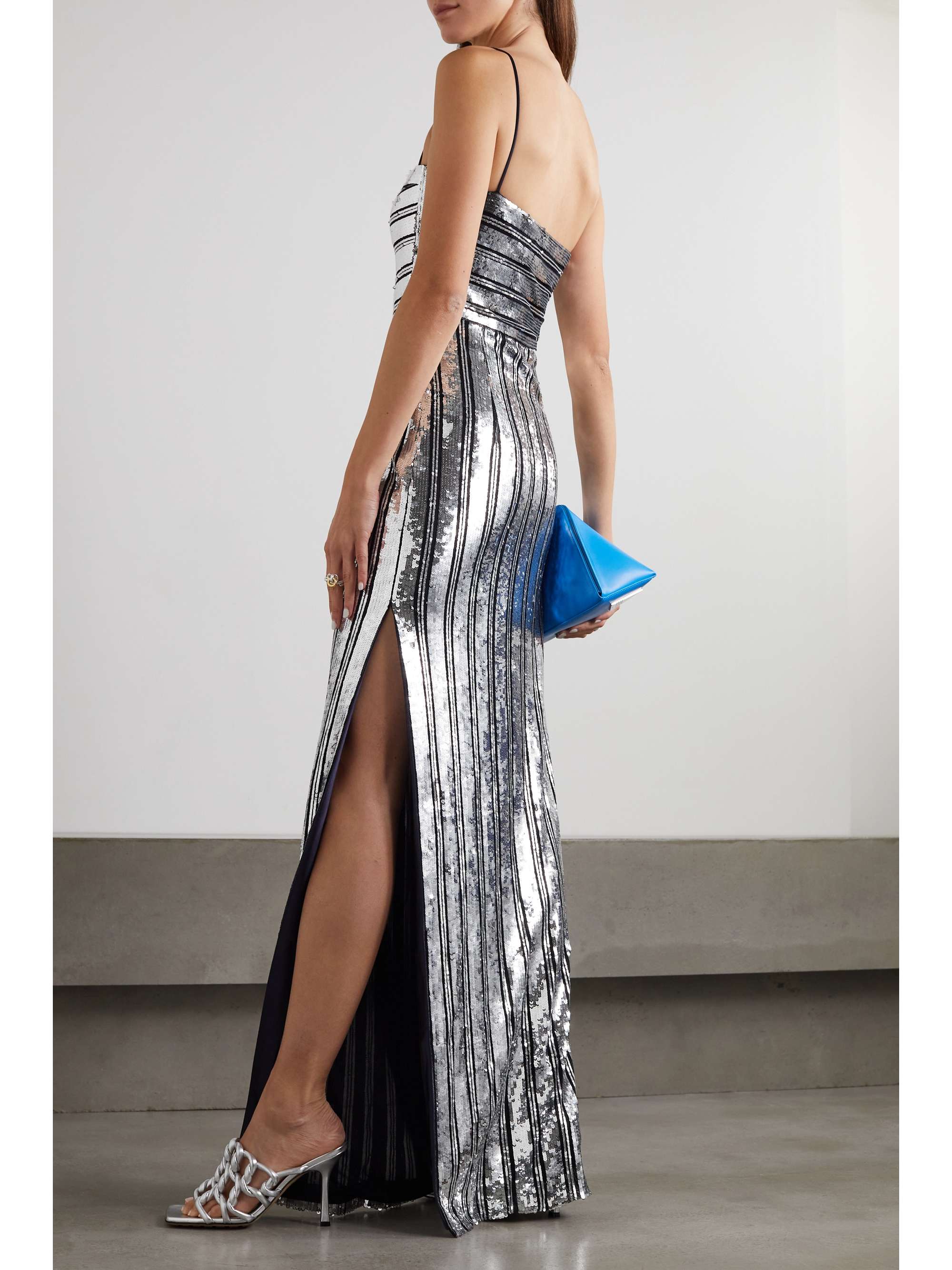 GALVAN Stargaze striped sequined tulle maxi dress