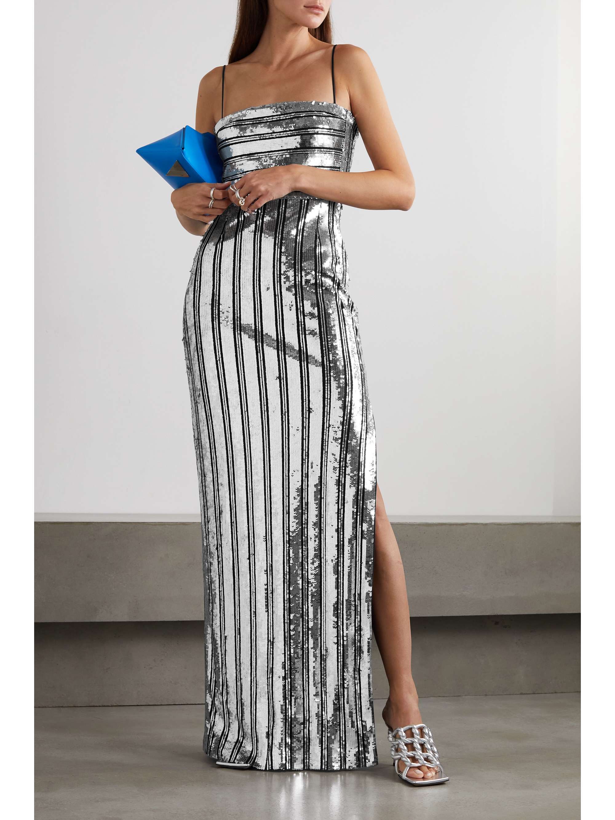 GALVAN Stargaze striped sequined tulle maxi dress